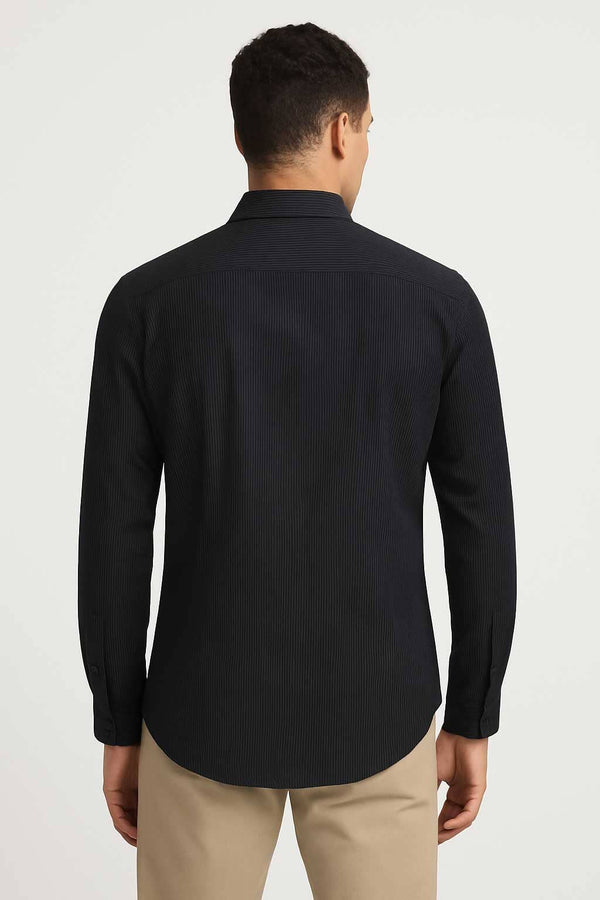 Elo Scanners Elegant Men's Thin Striped Casual Shirt Black