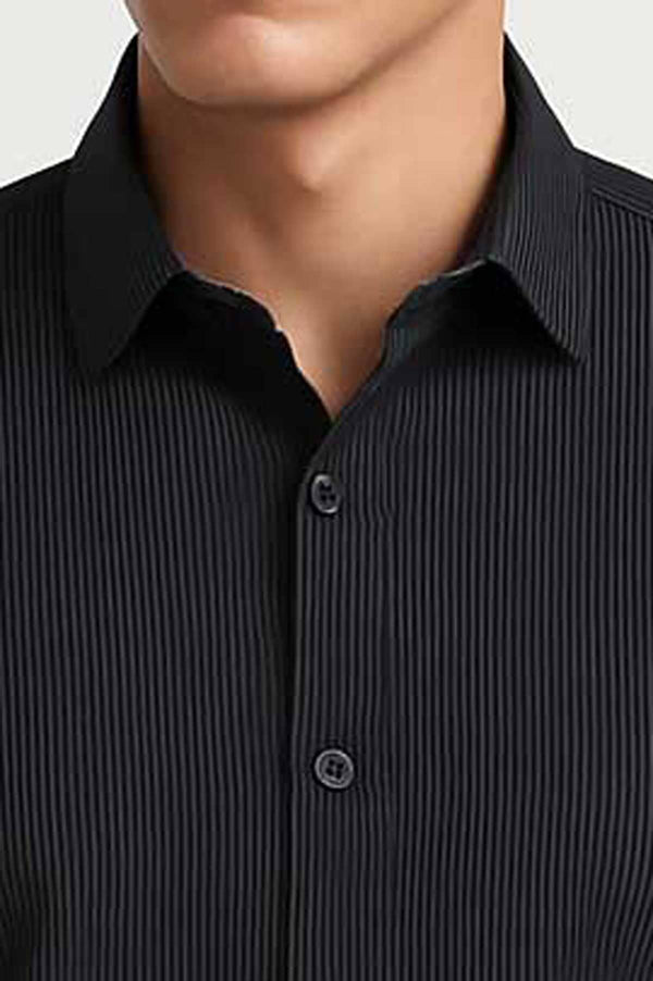 Elo Scanners Elegant Men's Thin Striped Casual Shirt Black