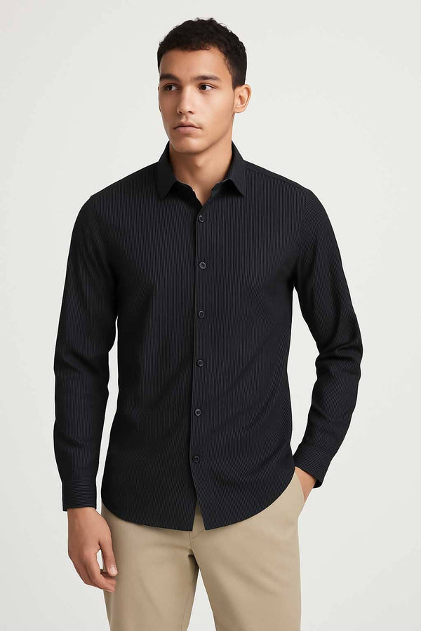 elo Scanners Elegant Men's Thin Striped Casual Shirt Black