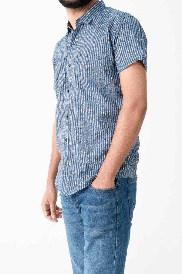 Elo Scanners Men's Floral Striped Casual Shirt Powder Blue