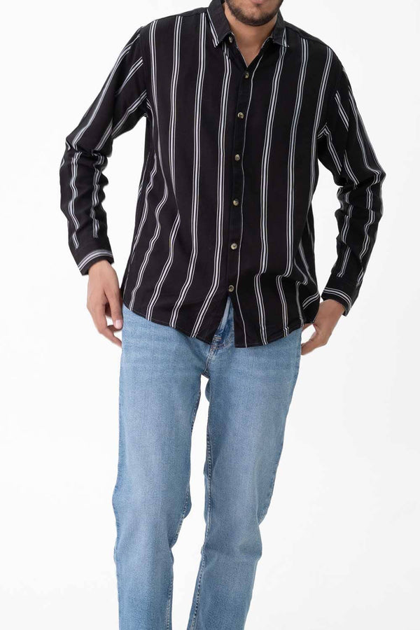 Elo Scanners Men's Vertical Striped Casual Shirt Black