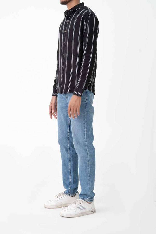 Elo Scanners Men's Vertical Striped Casual Shirt Black
