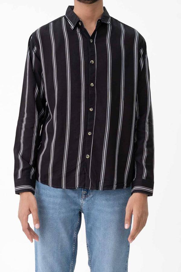 elo Scanners Men's Vertical Striped Casual Shirt Black