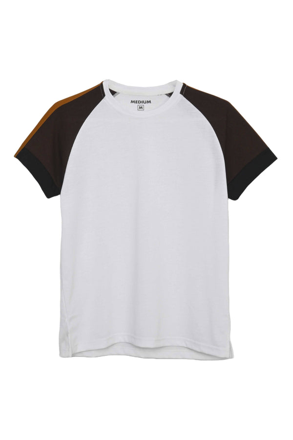 Elo Seoul Men's Contrast Panel Style Raglan Sleeve Tee Shirt Brown & White