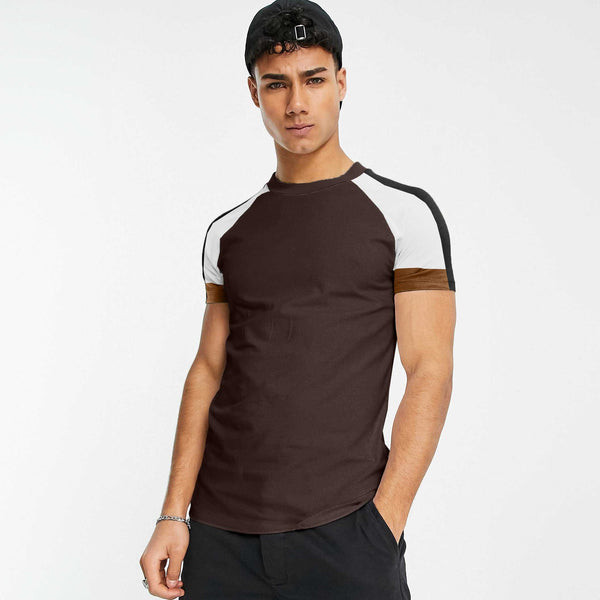 elo Seoul Men's Contrast Panel Style Raglan Sleeve Tee Shirt Brown & White