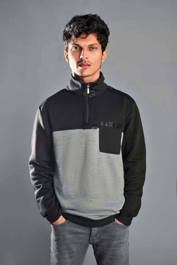 Elo Silver Needle Men's Quarter Zipper Sweater Maroon & Black