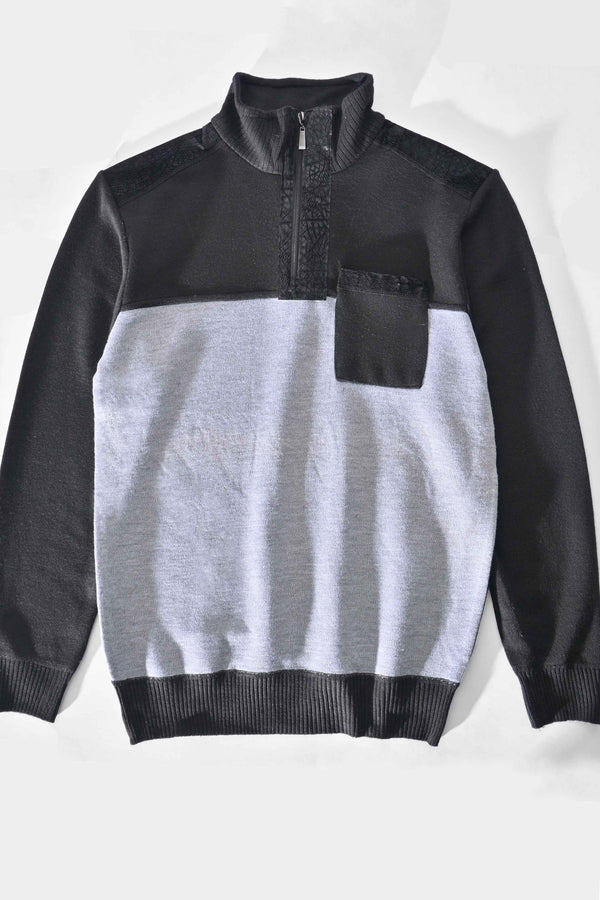 Elo Silver Needle Men's Quarter Zipper Sweater Maroon & Black