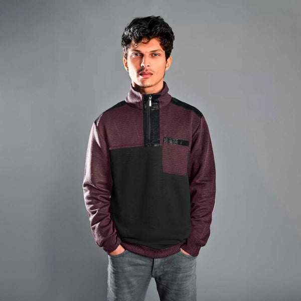 elo Silver Needle Men's Quarter Zipper Sweater Maroon & Black