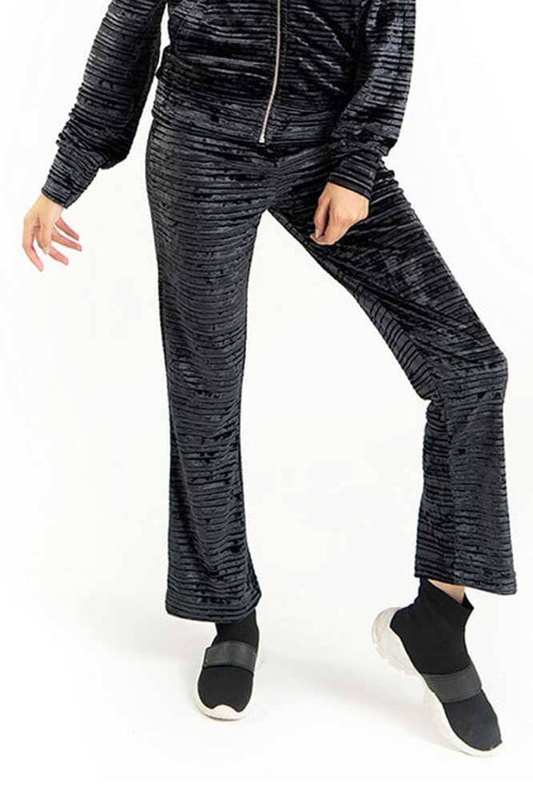 Elo Start Women's Velvet Stripes Design Trousers Black