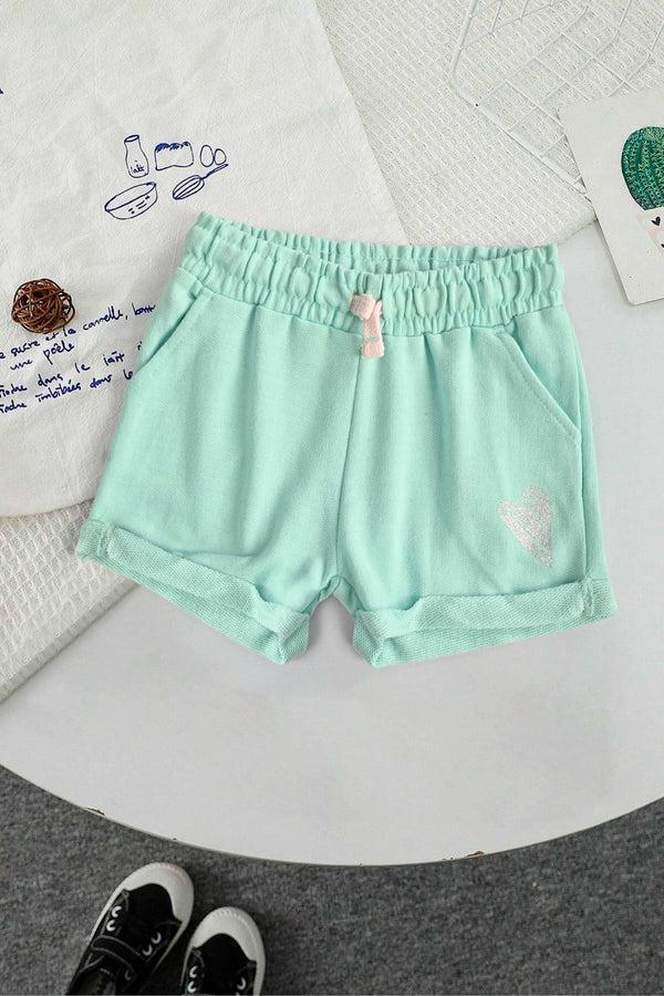 Elo Tessential Kid's Glitter Heart Printed Terry Shorts Turquoise