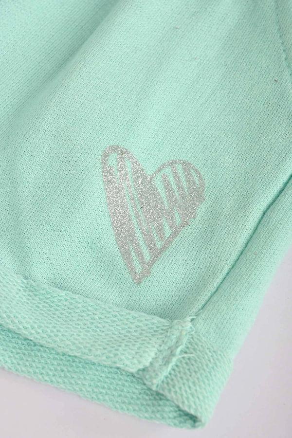Elo Tessential Kid's Glitter Heart Printed Terry Shorts Turquoise