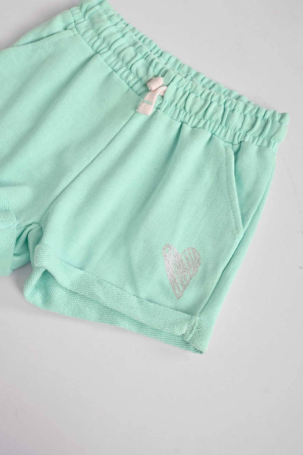 Elo Tessential Kid's Glitter Heart Printed Terry Shorts Turquoise