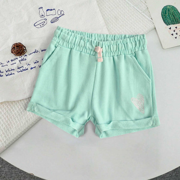 elo Tessential Kid's Glitter Heart Printed Terry Shorts Turquoise