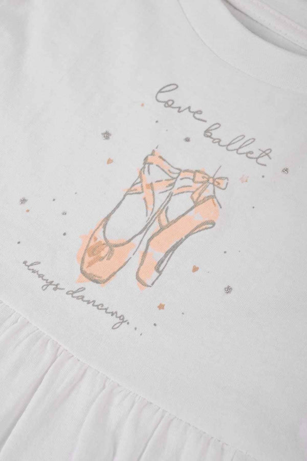 Elo Tessentials Girl's Always Dancing Printed Long Sleeves Frock Style Shirt White