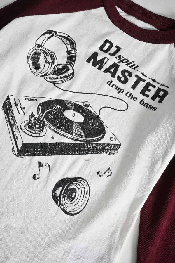 Elo TH Boy's DJ Spin Printed Raglan Sleeve Tee Shirt White & Plum