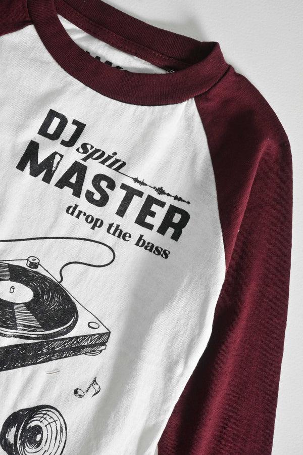 Elo TH Boy's DJ Spin Printed Raglan Sleeve Tee Shirt White & Plum