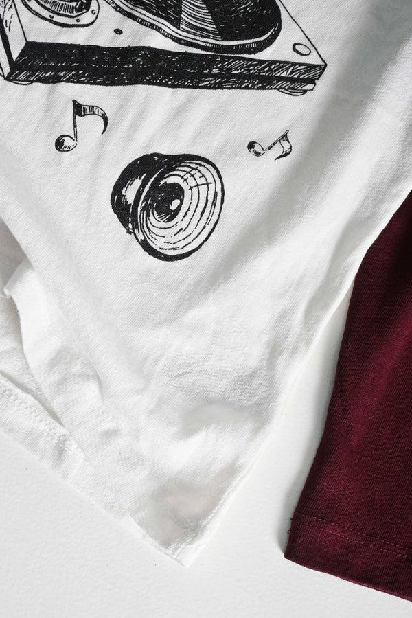 Elo TH Boy's DJ Spin Printed Raglan Sleeve Tee Shirt White & Plum