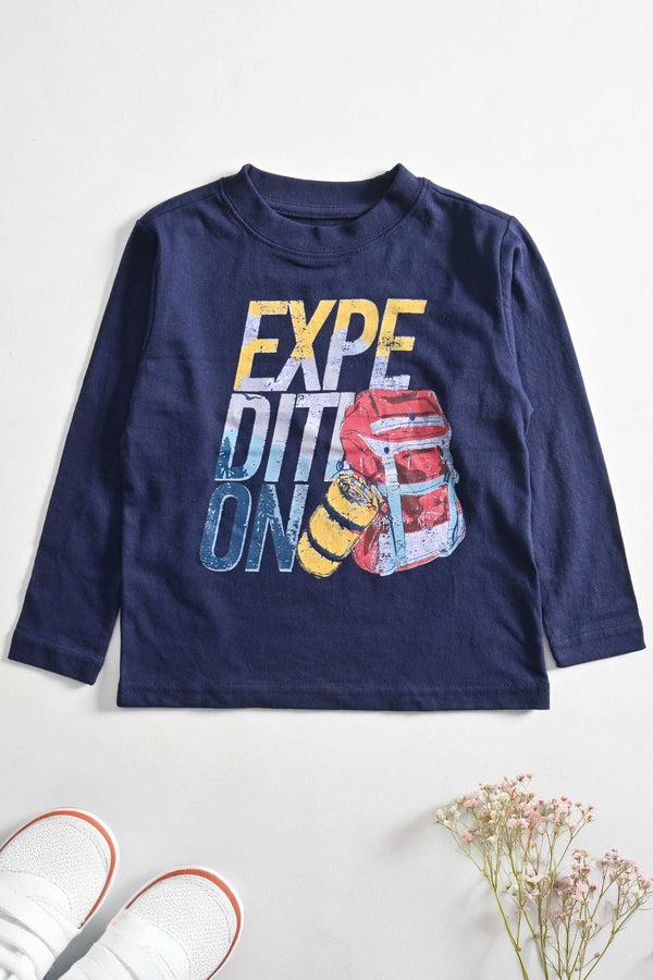 Elo TH Boy's Expedition Printed Long Sleeve Tee Shirt Navy
