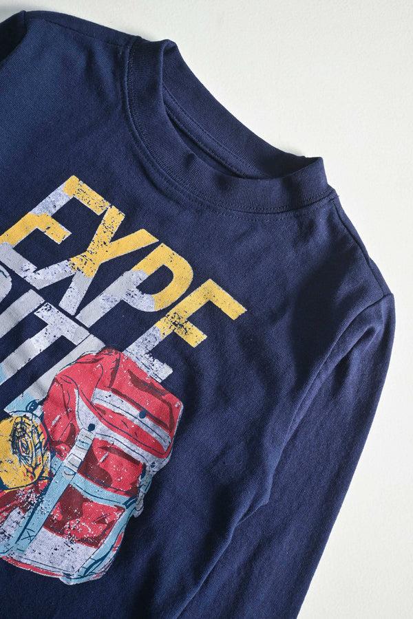Elo TH Boy's Expedition Printed Long Sleeve Tee Shirt Navy