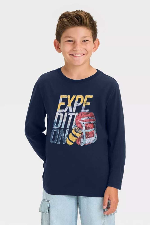 elo TH Boy's Expedition Printed Long Sleeve Tee Shirt Navy