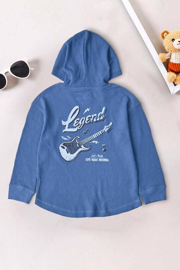 Elo TH Boy's Guitar Printed Pullover Hoodie Powder Blue