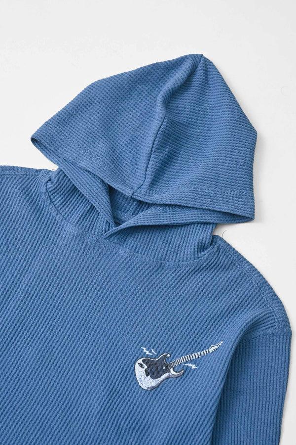 Elo TH Boy's Guitar Printed Pullover Hoodie Powder Blue