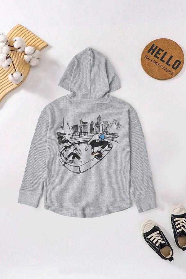 Elo TH Boy's Skateboard Printed Pullover Hoodie Heather Grey