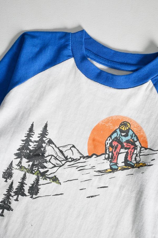 Elo TH Boy's Skiing Printed Raglan Sleeve Tee Shirt White & Royal