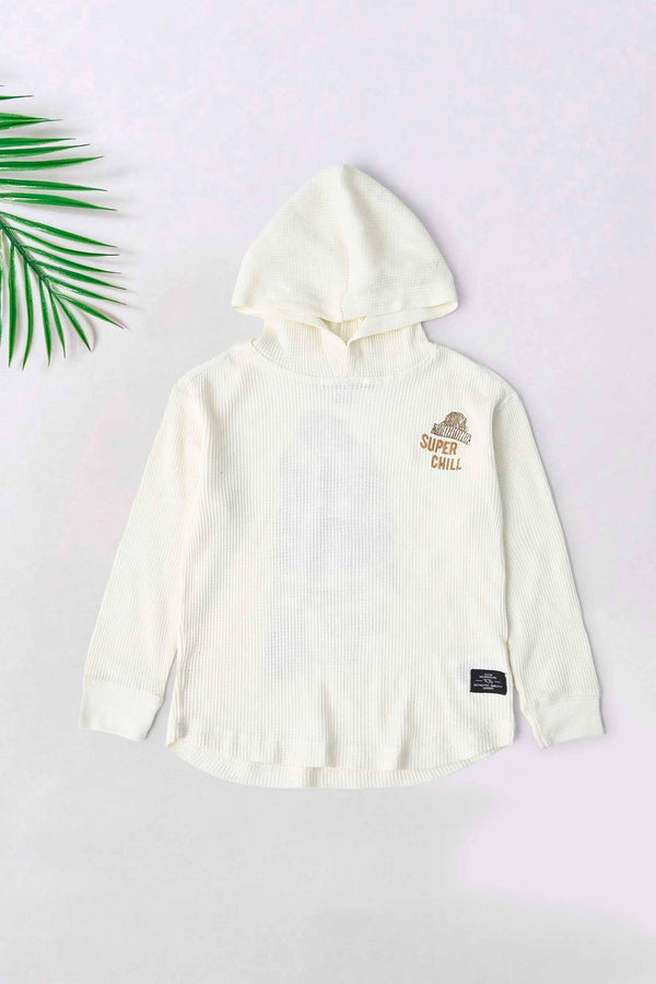 Elo TH Boy's Super Chill Printed Pullover Hoodie Cream