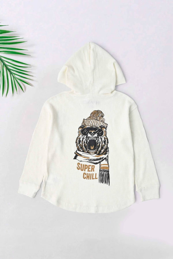 Elo TH Boy's Super Chill Printed Pullover Hoodie Cream