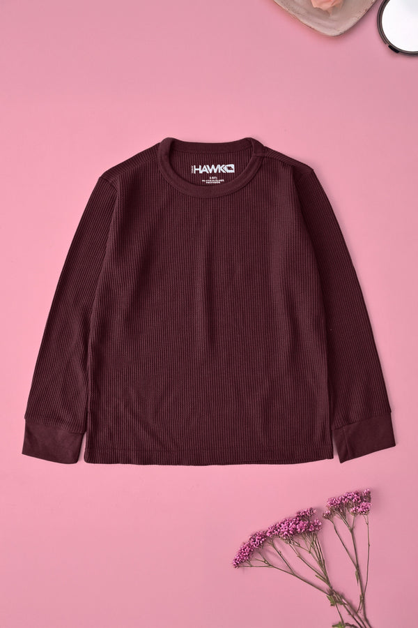 Elo TH Boy's Waffle Knit Long Sleeve Tee Shirt Olive