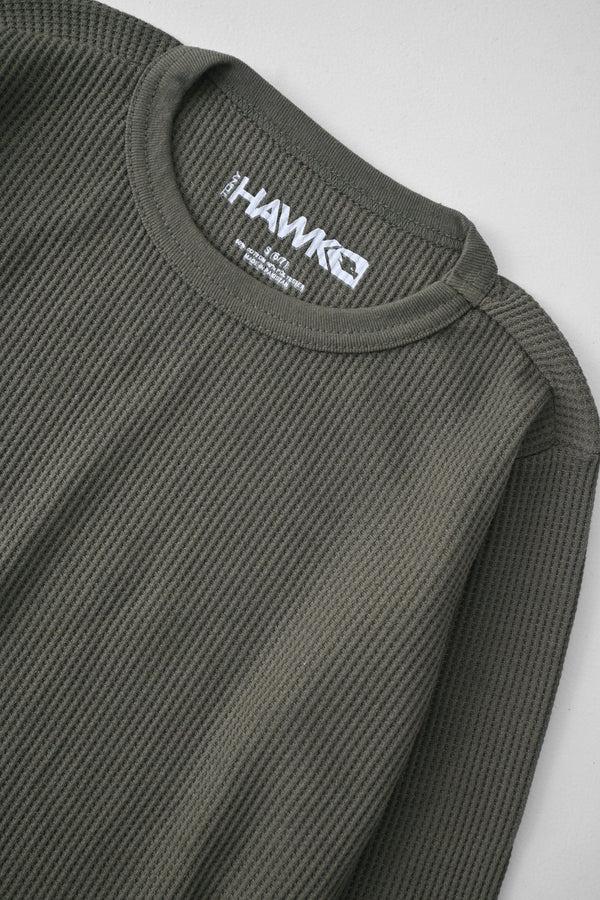 Elo TH Boy's Waffle Knit Long Sleeve Tee Shirt Olive