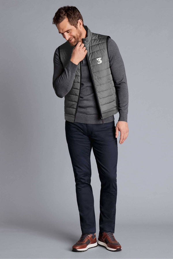 Elo The Burnt Soul Men's 3 Embroidered Sleeveless Puffer Gilet Graphite
