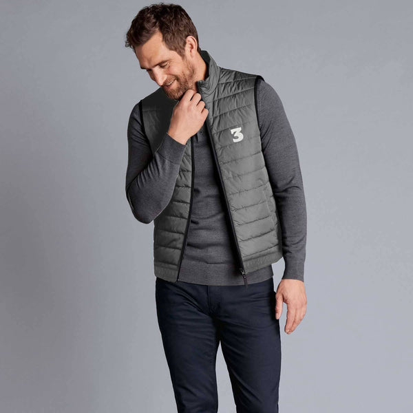 elo The Burnt Soul Men's 3 Embroidered Sleeveless Puffer Gilet Graphite