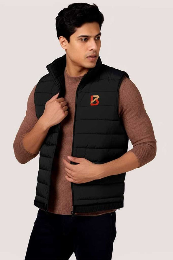 Elo The Burnt Soul Men's B Embroidered Sleeveless Puffer Gilet Black