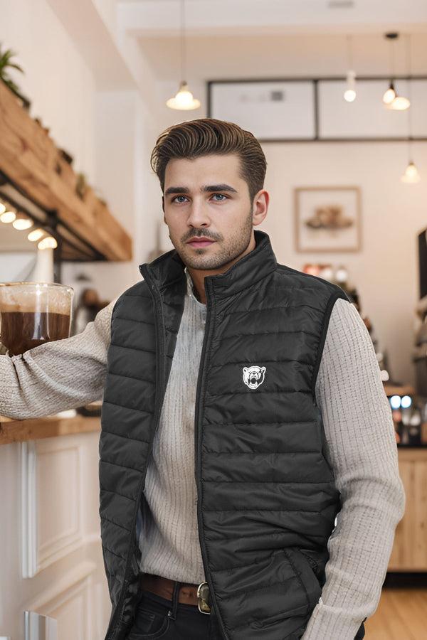 Elo The Burnt Soul Men's Bear Embroidered Sleeveless Puffer Gilet Black Bear