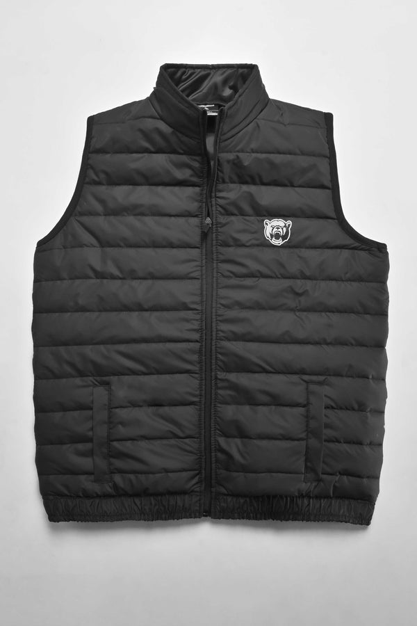 Elo The Burnt Soul Men's Bear Embroidered Sleeveless Puffer Gilet Black Bear