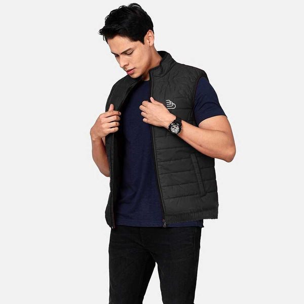 elo The Burnt Soul Men's Logo Embroidered Sleeveless Madrid Puffer Gilet Black