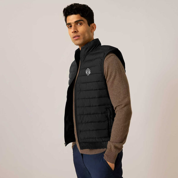 elo The Burnt Soul Men's Logo Embroidered Sleeveless Puffer Gilet Black