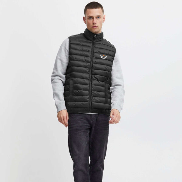 elo The Burnt Soul Men's Star Embroidered Sleeveless Puffer Gilet Black