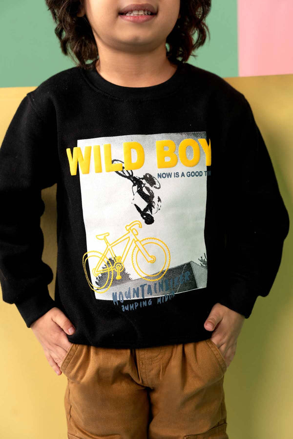 Elo Tiny Teen Boy's Wild Boy Printed Fleece Sweat Shirt Black