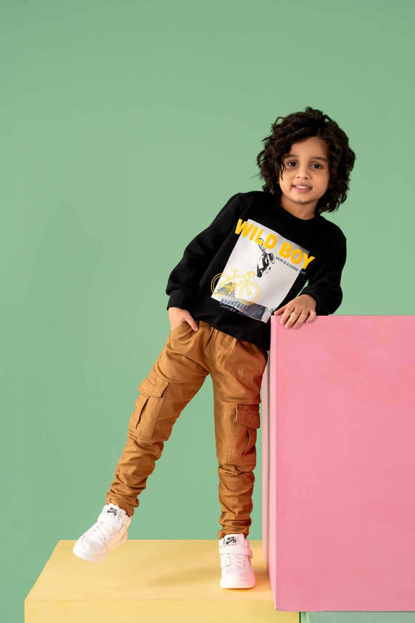 Elo Tiny Teen Boy's Wild Boy Printed Fleece Sweat Shirt Black