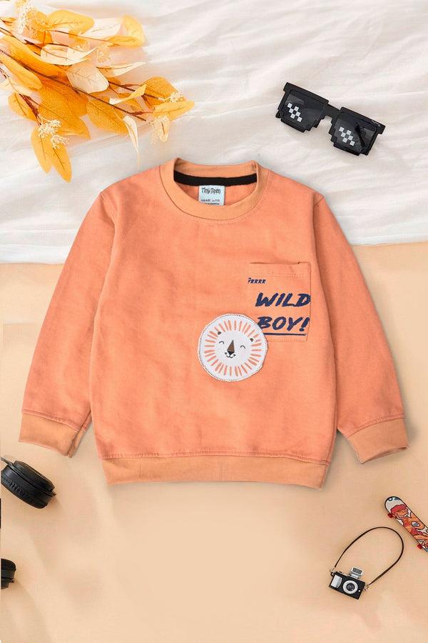 Elo Tiny Teen Boy's Wild Boy Printed Fleece Sweat Shirt Orange