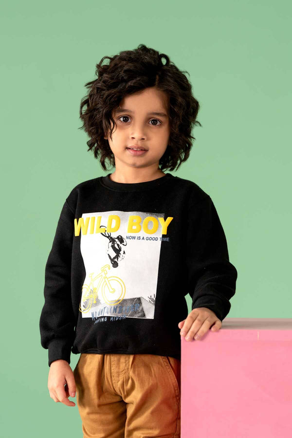 elo Tiny Teen Boy's Wild Boy Printed Fleece Sweat Shirt Black