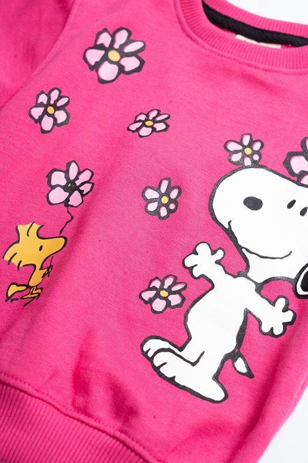 Elo Tiny Teen Girl's Snoopy Printed Fleece Sweat Shirt Pink