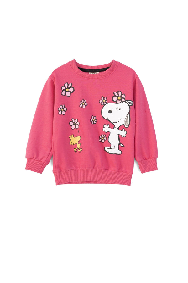 elo Tiny Teen Girl's Snoopy Printed Fleece Sweat Shirt Pink