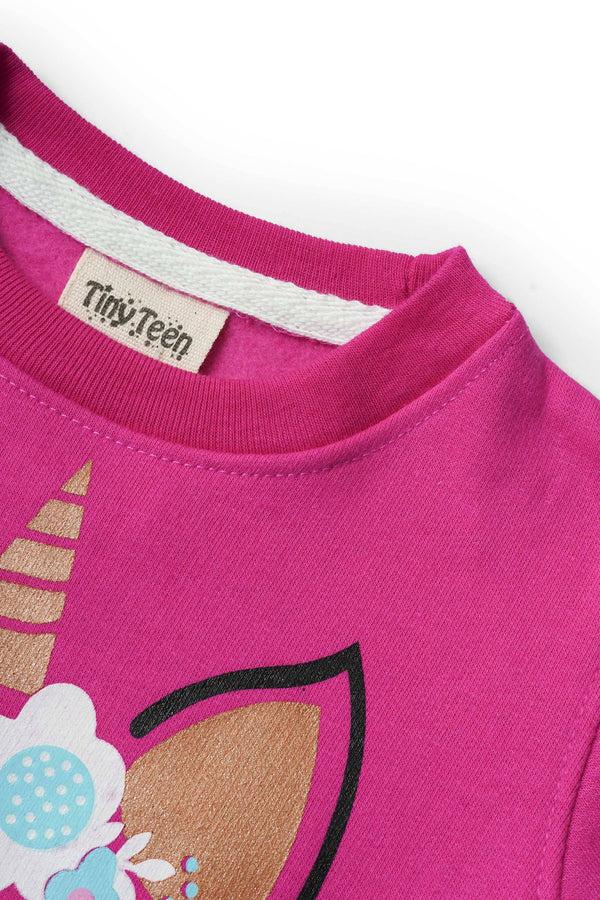 Elo Tiny Teen Girl's Unicorn Printed Fleece Sweat Shirt Magenta