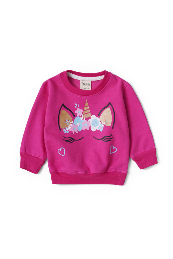elo Tiny Teen Girl's Unicorn Printed Fleece Sweat Shirt Magenta