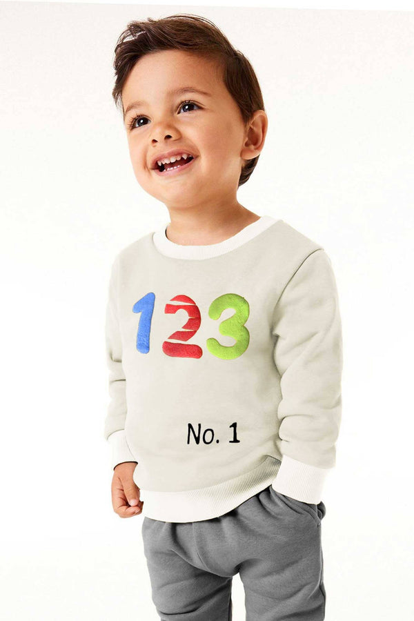 elo Tiny Teen Kid's 123 Printed Fleece Sweat Shirt Cream
