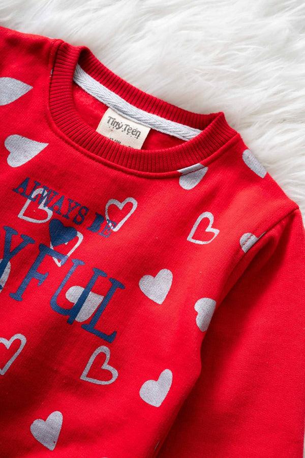 Elo Tiny Teen Kid's Always Be Joyful Fleece Sweat Shirt Red